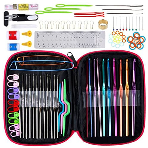 Crochet Hooks 22pcs Set, Aluminum Crochet Hook Set 0.6 to 6.5mm Knitting Needles with Mark Buckles, Ruler, Scissors, Measure Tape and Storage Bag Crochet Hooks Set(Rose Gold)