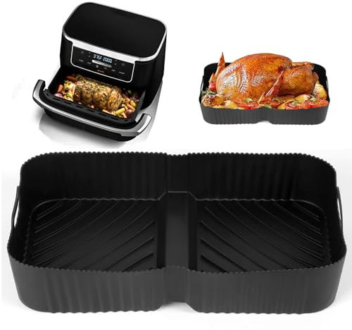 Movstriker Large Silicone Air Fryer Liner for Ninja Foodi Flexdrawer AF500UK, Ninja Air Fryer Accessories 10.4L Non-Stick Airfryer Liners Basket, Reusable Ninja Air Fryer Liners Inserts(Black), WUK019