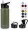 MURBONE Insulated Water Bottle, 500ml Stainless Steel Drink Flask with Straw, BPA Free, 2 Lids (Straw Lid and Spout Lid), Leakproof Double Walled Vacuum Water Bottle, Army Green