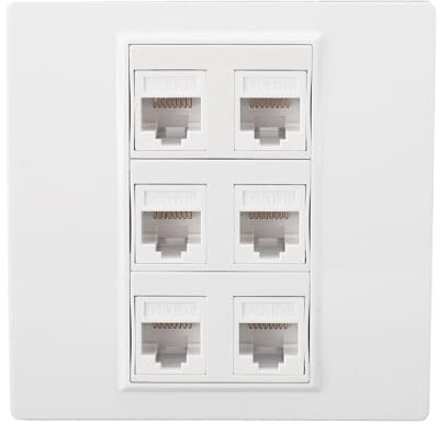 CAT6 Ethernet Faceplate 6 Port Cat 6 Female to Female Ethernet Socket Wall Plate for Cat6 6a 5 5e Ethernet Devices Networking Socket Box