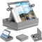 KDD Buchständer mit Aufbewahrung, Multi-Winkel Ansicht Leseständer, Faltbare Buchkissen für Schoß, Bett, Schreibtisch, Tablet Halterung Bett mit Organizer Tray für Buch, Tablet, Handy, E-Reader, Grau