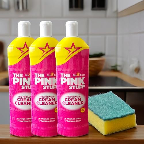 3 x 500ml The Pink Stuff Multi-purpose Miracle Cream Cleaner and 1 x Includes1Handy Grip Cleaning Sponge(Total 1500ml)