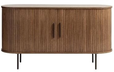 Liadomo Uriel Sideboard - Kommode mit Lamellen-Optik Schiebetüren - Moderner Retro Look - 2 Einlegeböden & hohe Metallfüße - Eiche Smoked Furniert 140x76x45cm