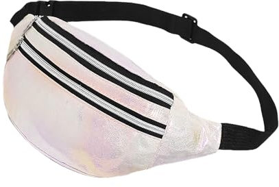 AfitLulu Holographische Bauchtasche Damen Sport Gürteltasche Herren, Hüfttaschen Damen Laufgürtel Handy Wasserdicht Fanny Pack mit 2 Reißverschlusstaschen und Verstellbarem Gurt für Outdoor (Weiß)