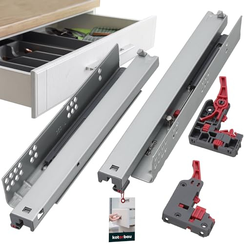 KOTARBAU® Coulisse 3D de 350 mm avec Fixation par Le Bas Et Fermeture en Douceur en Acier | Glissiere pour Tiroir Charge Lourde | Coulisse Tiroir 350mm | Glissiere Tiroir | Glissière pour Tiroir
