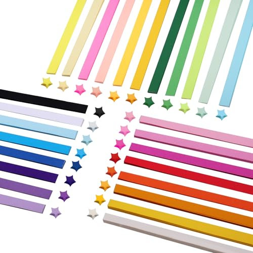 quiodok 2160pcs Origami Sterne Papier Papierstreifen Doppelseitige Glücksstern Stern Papierstreifen Kunsthandwerk Sterne Papier für Bastelarbeiten, Dekoration, Karten Geschenk 27 Farben