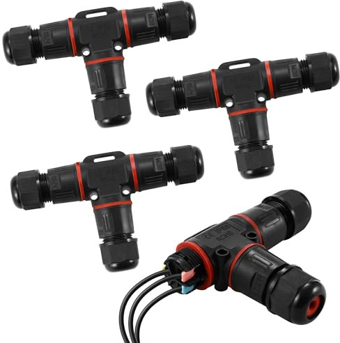 4 Pezzi Connettori Elettrici per Cavi Esterni 3 Poli,Scatola di Giunzione Impermeabile IP68,Connettore Stagno Manicotto Ø5-12 mm,Adatto per giardini, aree esterne, pavimenti, coperture (3 vie)