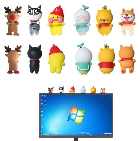 Fsocpen 6Pcs Creative 3D Cute Animals Computer Monitor Decor,Car Central Control Screen and TV and Picture Frame Decoration,Cute Resin Animal Statues for Decorating Offices and Homes