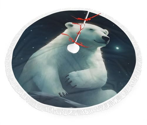 Orso bianco nappa bordo base albero di Natale grembiule tappetino albero di Natale Capodanno decorazione albero di Natale