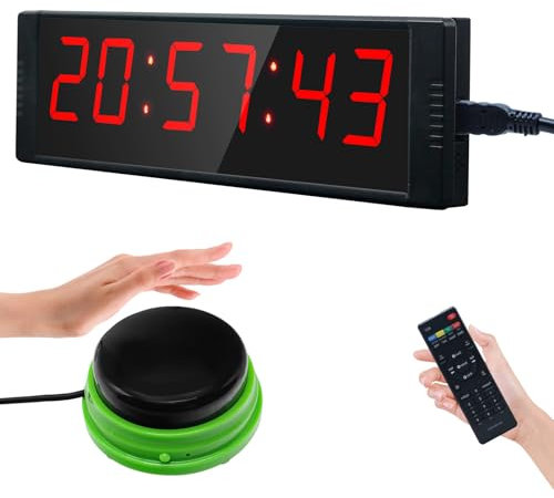Ousmile Countdown Timer, Reloj de Pared Digital 12/24H con Botón de Inicio/Parada, Cronometro, Temporizador Digital con Mando a Distancia, Temporizador de Intervalos para Fitness, Deporte y Home Gym