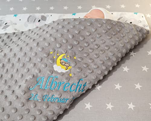 Generisch ★ Babydecke mit Namen und Motiv Bestickt ★ 75x100 cm ★ Baumwolle ★ Füllung ★personalisiert (Grau - Teddybären, 75 x 100 cm)
