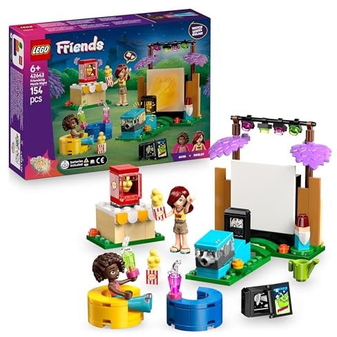 LEGO Friends Filmabend mit Freunden - Spielzeug für Mädchen ab 6 Jahren - inkl. 2 Mini-Puppen, Leinwand und Leuchtstein-Projektor - Kreatives Bauset - 42642