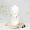 Wandtattoo Loft Hochzeitskerze personalisiert mit Namen und Datum, Motiv mit Kranz aus altrosa Blütten und grünen Blättern, 18cm x 7cm, personalisierte Gastkerze, Hochzeit Kerze selbst gestalten