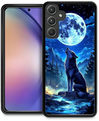 artslion Kompatibel mit Samsung Galaxy A16 Hülle Schwarz Runde Anti-Rutsch stoßfest Handyhülle -Wolf Muster