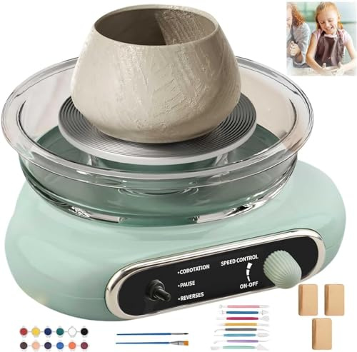 Disco in ceramica per bambini e adulti, mini piatto girevole elettrico con set di utensili per argilla, set di ceramiche fai da te per principianti