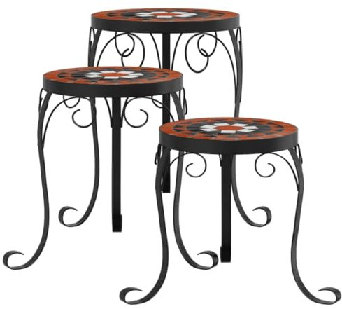 Pflanzenständer 3 STK. Terrakottarot und Weiß Keramik - Pulverbeschichtetes Eisen für Gartenpflege | Langlebig & Stilvoll | Ideal für Balkon, Terrasse & Garten