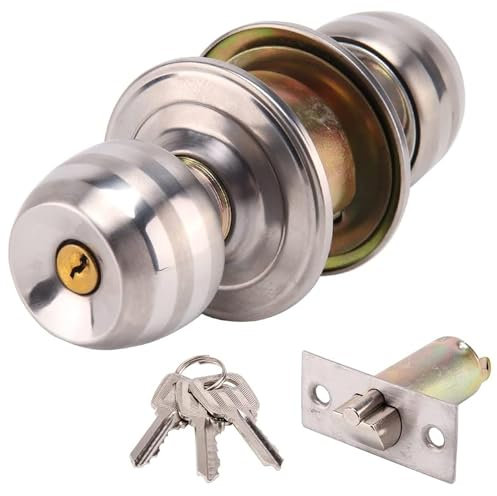 Entrance Knob Set Door Knob Polished Chrome, Door Knob with Lock for Internal Wooden Doors, Complete Set with Tubular Latch and 3 Keys
