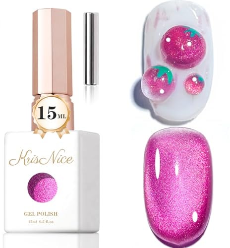 KRISNICE 0.5 OZ Cat Eye Gel Polish with Magnet 15ML Holographic Glitter Shimmer Translucent Jelly Color Magnetic Nail Polish Salon DIY at Home (Rose Red-MY003)