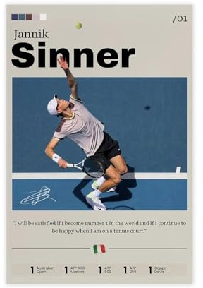 GJHTQLP Jannik Sinner Leinwand-Poster, Schlafzimmer-Dekoration, 30 x 45 cm