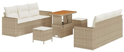 vidaXL Garten-Sofa-Set 9 pcs Beige Poly-Rattan, Garten und Terrasse, modernes Outdoor-Sofa-Set, langlebige Lounge-Sitze, perfekte Möbel für den Sommer