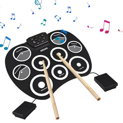 SUNGOOYUE Elektronischer Drum Set Roll Up Drum Pad mit 7 -Gruppen für die Heimpraxis oder Bühnenperformance, 10 Demo -Songs, 10 Begleiter, 5V1A Eingangsnetzteil, 16,1 * 12,2 * 0,9 Zoll