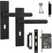 Decoranddecor Hera Matt Black Keyhole Backplate Door Handle Set with 2.5in Fire-Rated Sash Lock & Keys – Secure Internal Lever Handles with Knurled Texture for Durable Classic Installations