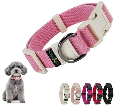 Collare Cane, Collare Regolabili in Morbido Cotone per Cani & Gatto Taglia Piccola Media Grande, Collari per Cane Personalizzato con Medaglietta Rimovibile, 25-40/2,0cm (S), Rosa Acqua