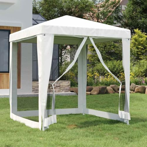 Qnhdfrt Partyzelt mit Netzseiten 2x2m Weiß Pavillon für Garten Camping und Outdoor Events Wasserdicht UV Beständig mit Eisenrahmen