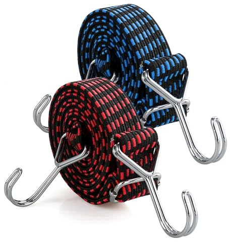 2 Stück Verstellbar Spanngummi mit Haken, 2M Lang Extra Stark Spanngurte, Gepäckspanner, Expanderseil, Gummiseil, Ideal zum Fahrrad Motorrad Autotransporter Camping