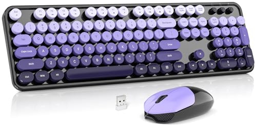 MOWUX Kabellose Tastatur und Maus, bunt, Computer, volle Größe, 2,4 G, Plug-and-Play, kabellose Schreibmaschine, Tastatur und Maus, Set für Computer, Desktop, PC (Schwarz und Violett)