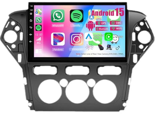 9 Pulgadas Pantalla Táctil Android 15 Radio 2 DIN para Ford Mondeo Manual 2011-2013 con Carplay GPS Navigation Bluetooth Controles del Volante Cámara de Respaldo(T100 [2+32G])