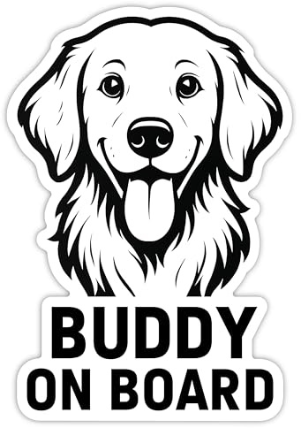 Dog on Board Auto Aufkleber – Hund im Auto Vinyl Sticker 15x10,5 cm, wetterfest & UV-beständig, selbstklebend, laminiert für extra Schutz, kratzfest & farbintensiv, eigenes Design (Buddy)
