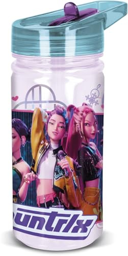 K-POP Demon Hunters - STATIONERY - Botella de PVC, Botella de Agua sin BPA, Cómoda y Ligera, 475 ml, 6.9x18 cm