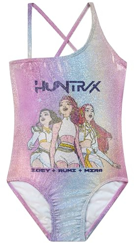 KPop Demon Hunters Huntrix Costume Piscina Bambina, Costume Nuoto Bambina Intero Olografico con Zoey, Rumi E Mira