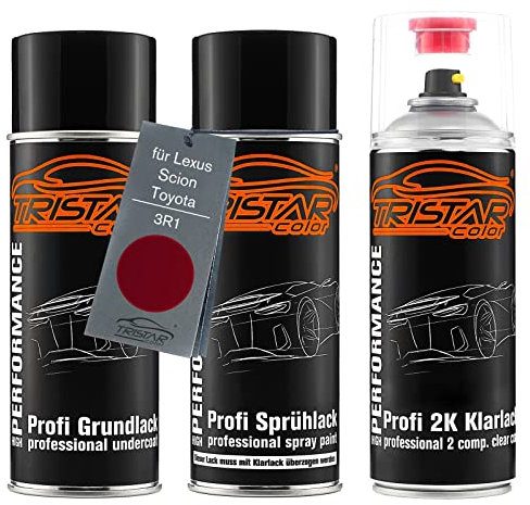TRISTARcolor Autolack 2K Spraydosen Set für Lexus/Scion/Toyota 3R1 Red Crystal Shine Perl/Matador Red Perl Grundlack Basislack 2 Komponenten Klarlack Sprühdose