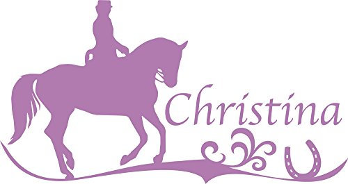 GRAZDesign Wandtattoo Sport Reiterin Pferd mit Namen personalisiert, Wandaufkleber Mädchenzimmer Deko - 86x50cm / 042 flieder