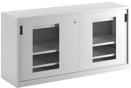 Lista | Schiebetürenschrank mit Sichtfenstertüren | 2 Fachböden | 4 Auszugböden | 2 Schubladen | lichtgrau