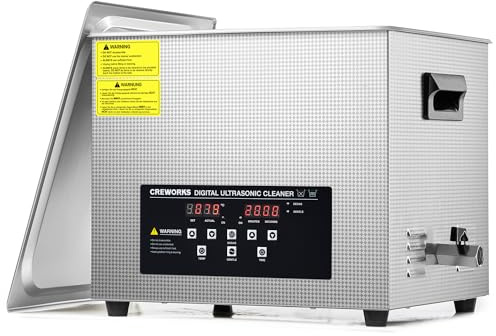 CREWORKS 15L Pulitore Ultrasuoni con 450W Riscaldatore Digitale e Timer 360W Vasca Ultrasuon in Acciaio Inossidabile con Modalità Degas e Delicata per Strumenti Utensili e Ricambi Auto