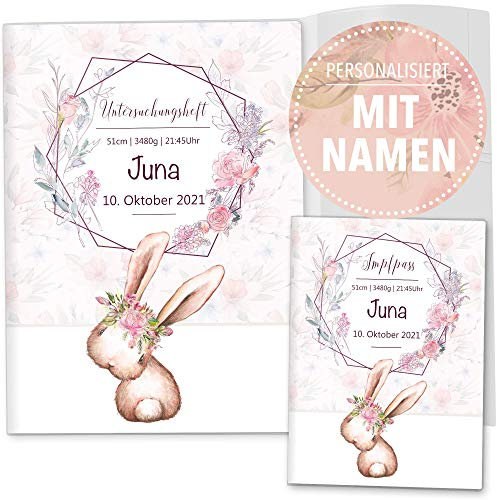 OLGS U-Heft-Hülle inkl. Impfpass Hülle 3-teiliges Set Cute Bunny Hase | Untersuchungsheft- & Impfpasshülle schöne Geschenkidee personalisierbar mit Namen (Uhefthüllen personalisiert, Josy)