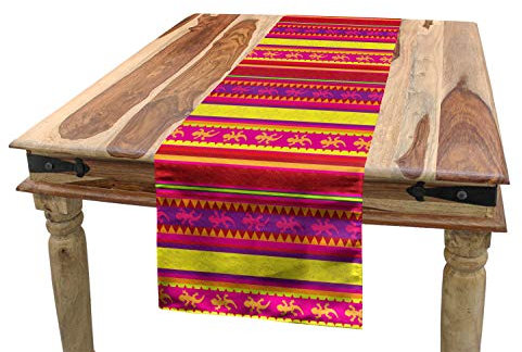 ABAKUHAUS Mexikaner Tischläufer, Vibrant Lizard Folklore, Esszimmer Küche Rechteckiger Dekorativer Tischläufer, 40 x 225 cm, Gelb Magenta