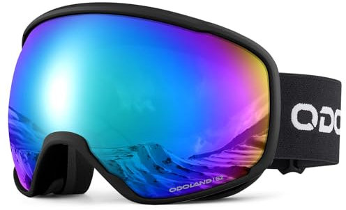 Odoland OTG Ski Goggles with Anti-fog, Anti-glare Lens UV400 Protection Adult Snow Goggles, Double Spherical Goggles for Skiing Skating Snowmobiles and Snowboards Suit Men and WomenBL