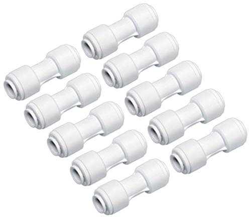 AquaHouse 1/4 x 1/4 Straight Union Connector for 1/4 (6.35mm) Water Pipe, for Fridge Freezer and Water Filter Plumbing - Pack of 10