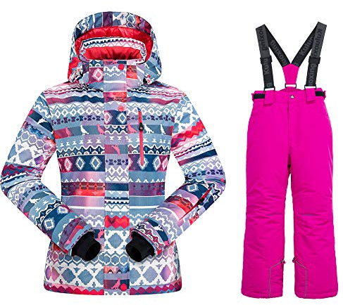 Girls Insulated Ski Jacket Pants Set Windproof Waterproof Kids Ski Suit Snowsuit for Kids 54RD,10