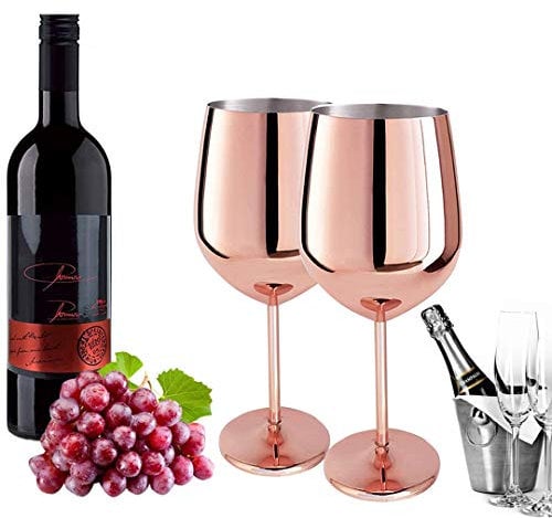 D L D Zweiteiliges Weinglas Kupfer Rotweinglas Sektglas Edelstahl gebürstet Sektglas Edelstahl Weinglas passend für jede Veranstaltung Rosegold 500ml.