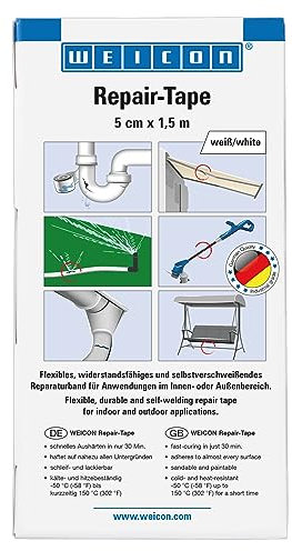 WEICON Repair-Tape 1,5 m x 5 cm, Reparaturband für Notfallreparaturen an Rohren im Innen- und Außenbereich, weiß