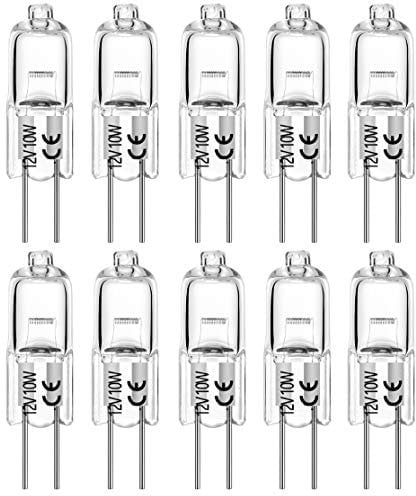 Halogen Bulb G4 10 Watt 120lm Bi-Pin Bulb (10 Pack) 12 Volt A/C or D/C for Under Cabinet Puck Light, Track Lighting, 2 Pin JC Warm White 2700K Dimmable