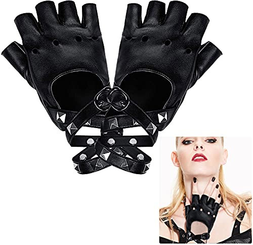 DURANTEY Mädchen Studded Gloves Punk-Handschuhe mit Nieten, Schwarz, 138.5cm