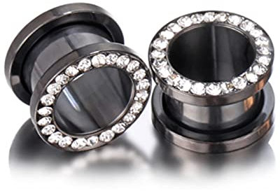 XINHE 1 Paar Edelstahl Ohr Plugs Mit Diamant Ohr Tunnel Expander Set Piercing Schmuck,Schwarz,10mm