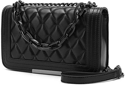 lola mae Crossbody-Taschen für Damen, modische gesteppte Schultertasche, mit umwandelbarem Kettenriemen, klassische Umhängetasche, Schwarz-lm716, Small