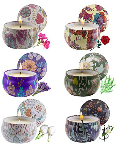 VETOUR Duftkerzen Geschenkset für Frauen: 6 Stück Aromatherapy Kerzen Set Natürliches Sojawachs Damen Geschenk zum Stressabbau Bad Yoga Jar Kerze Sets für Geburtstag Valentinstag